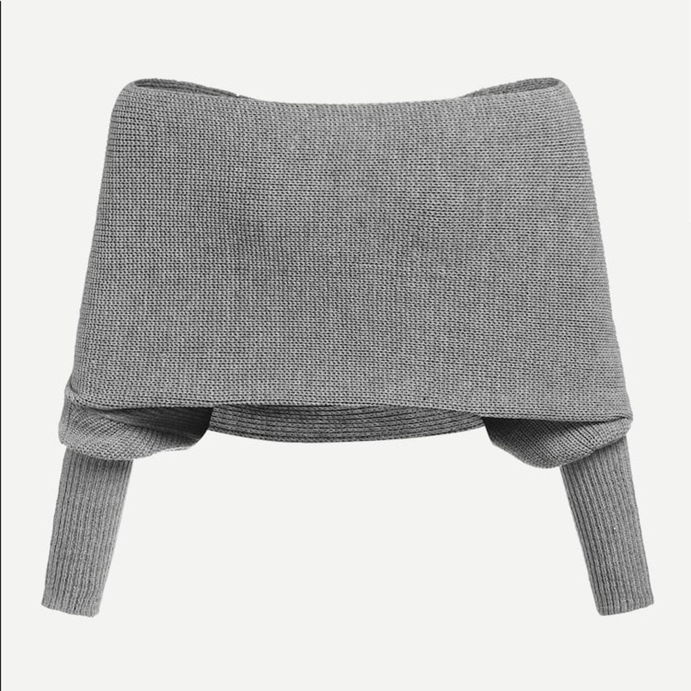 Knit crop wrap sweater gray off the shoulder - Picture 3 of 4